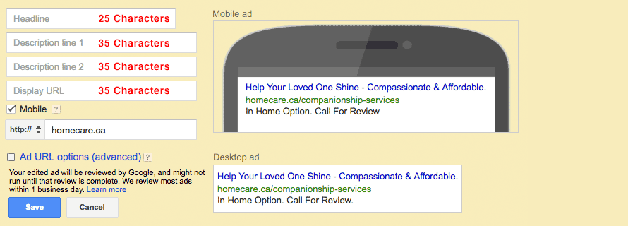 Google Standard Text Ads in Google AdWords