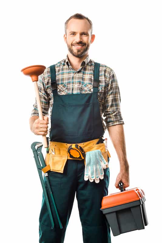 plumber holding plunger